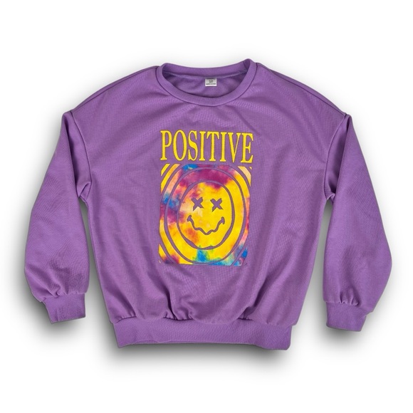 ❤️ NWOT SHEIN Kids Positive Graphic Crew Sweatshirt Smiley Face Positivity Happy - Picture 3 of 9